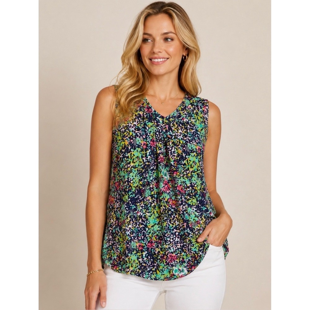 Notations Floral Sleeveless Blouse Top Multicolor Size L Career Casual